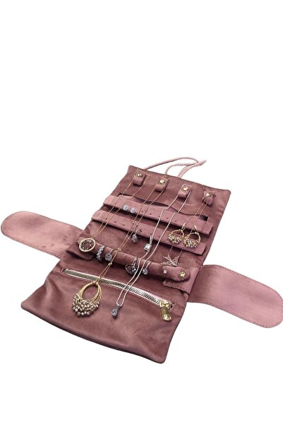 ÖZER KUTU Takı,seyahat Ve Mücevher Rulosu& Düzenleyicisi Ve Çantası /parlak Süet Rose Fermuarlı Ve Ipli