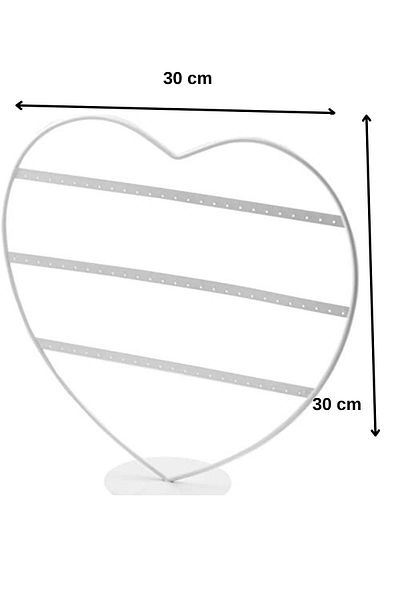 ÖZER KUTU Metal Earring Stand (32 Pairs of Earrings) Medium Size Heart Shaped White, Earring Jewelry Organizing Organizer