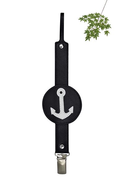 MODAPATİK Genuine Leather Pacifier Strap Navy Blue Anchor