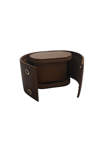 ÖZER KUTU Tekli Çıtçıtlı Deri Saat Kutusu (taba)