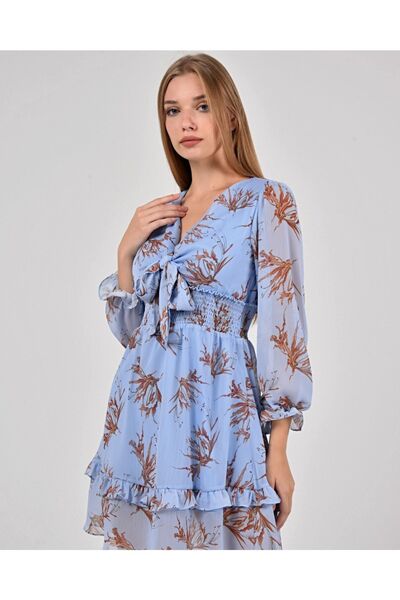 AVVER Kadın Önden Bağlamalı Desenli Kruvaze Elbise