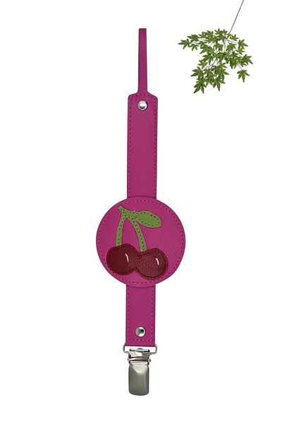 MODAPATİK Genuine Leather Pacifier Strap Fuchsia Cherry