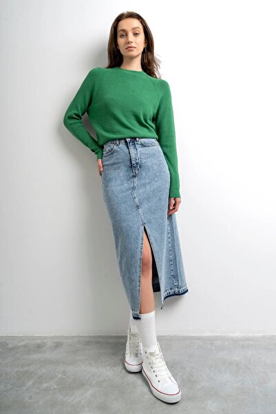 KAİZER DENİM Kaizer Denim Kadın Ortadan Yırtmaçlı Etek