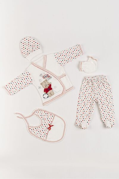 NEU KIDS (KUTULU) Bear Kırmızı Yenidoğan Kıyafetleri Bebek 5 Li Hastane Çıkış...