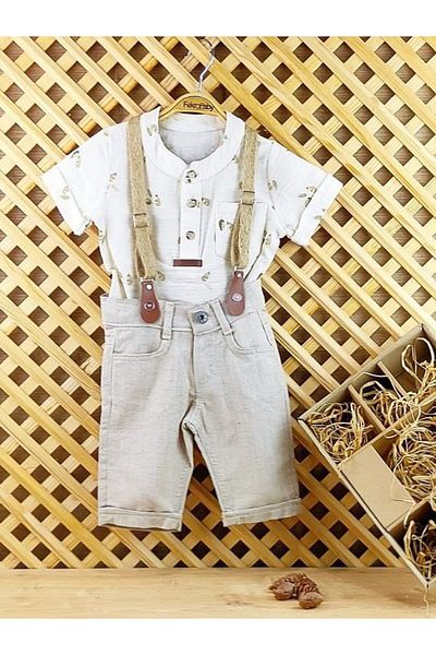 ecoo kids Boy's Leaf Patterned 2-Piece Salopetic Overalls Set