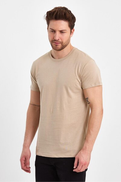 yakamor Ανδρικό μπλουζάκι με λαιμόκοψη σε σχήμα Ο, από χτενισμένο βαμβάκι