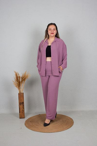 Truva XXL Colorful Plus Size Loose Shirt and Trousers Set - TK335