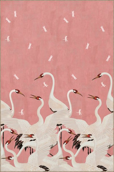 Rugs Modern Halı Powder Pink Themed Abstract Stork Patterned Modern Decorativ...