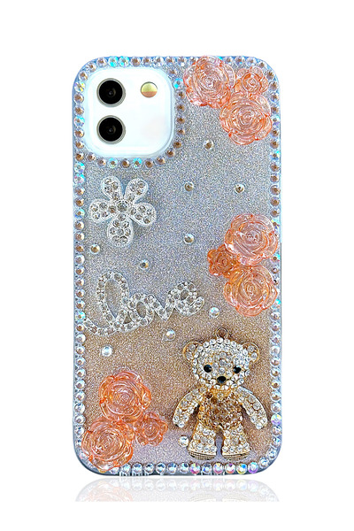 OSG İPhone 11 Uyumlu Kılıf 3d Ayıcık Çiçek Figürlü Ve Taşlı Darbe Emici Koruy...