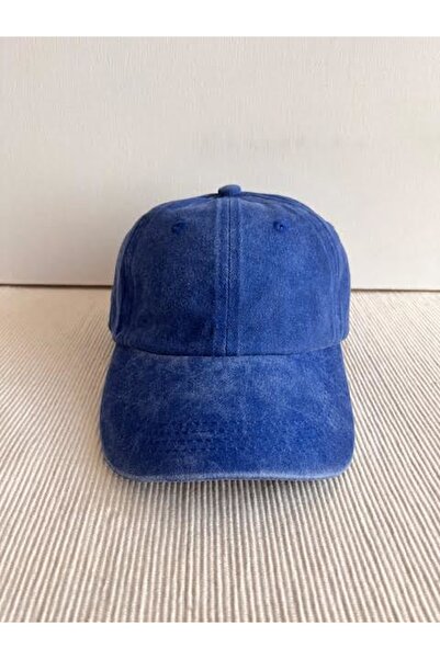 CosmoOutlet Унісекс Сакс Синя Капелюх - Однотонна, Змита, Ззаду Регульована Модель З Ефектом Старіння