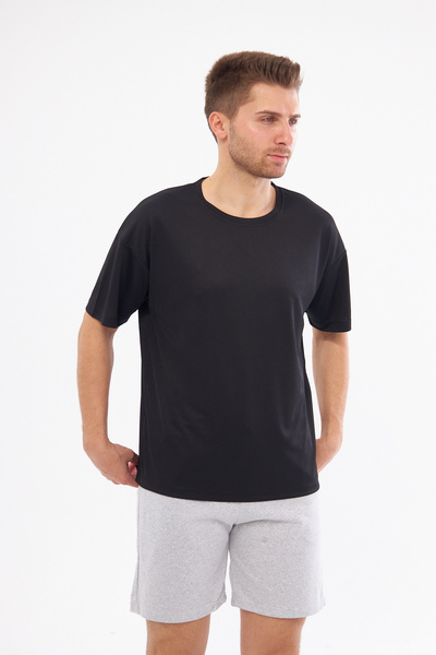 YÜKSEL IŞIK Ανδρικό αθλητικό μπλουζάκι - Μασίφ Μαύρο, Στρογγυλή λαιμόκοψη, Υφασμάτινο