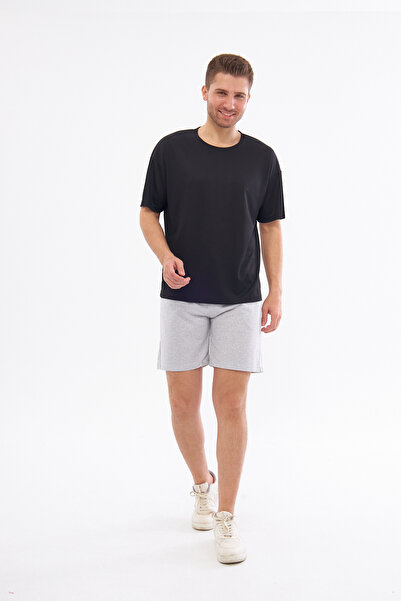 YÜKSEL IŞIK Ανδρικό αθλητικό μπλουζάκι - Μασίφ Μαύρο, Στρογγυλή λαιμόκοψη, Υφασμάτινο