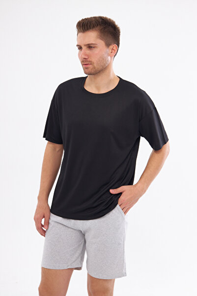 YÜKSEL IŞIK Ανδρικό αθλητικό μπλουζάκι - Μασίφ Μαύρο, Στρογγυλή λαιμόκοψη, Υφασμάτινο