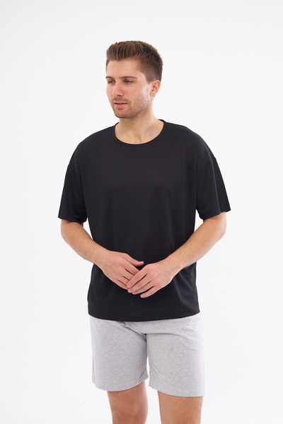 YÜKSEL IŞIK Ανδρικό αθλητικό μπλουζάκι - Μασίφ Μαύρο, Στρογγυλή λαιμόκοψη, Υφασμάτινο