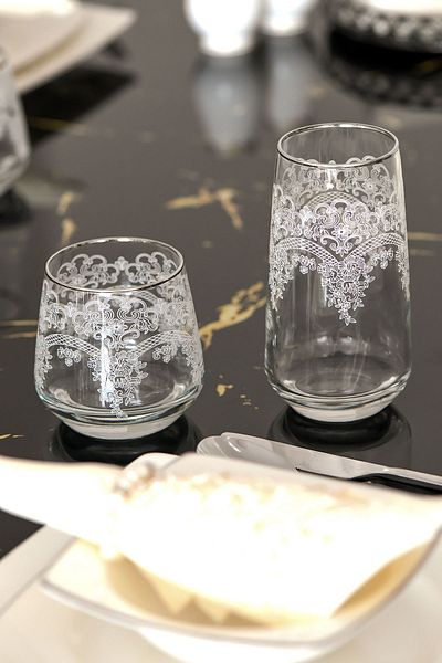 P H Panayır Home Silver Platinum Gilt Glass Soft Drink Water Cup Set 12 PIECES SET SOFRA TABLE DOWERY SET