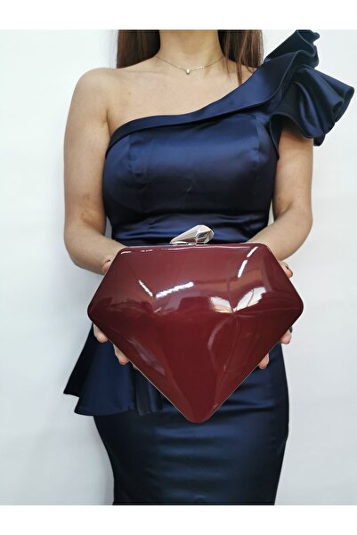 NAZART Women's Patent Leather Claret Red Evening Dress Clutch Portfolio Chain Strap Hand Wedding Engagement Night Shoulder Bag