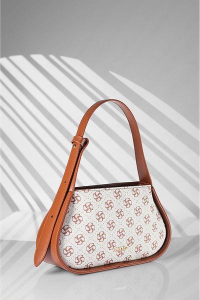 Rimense Tan White Hand and Shoulder Bag