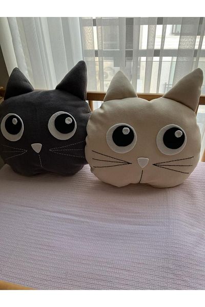 GÜLHOBY Gray Cat Pillow Sleeping Companion Animal Figure Throw Pillow