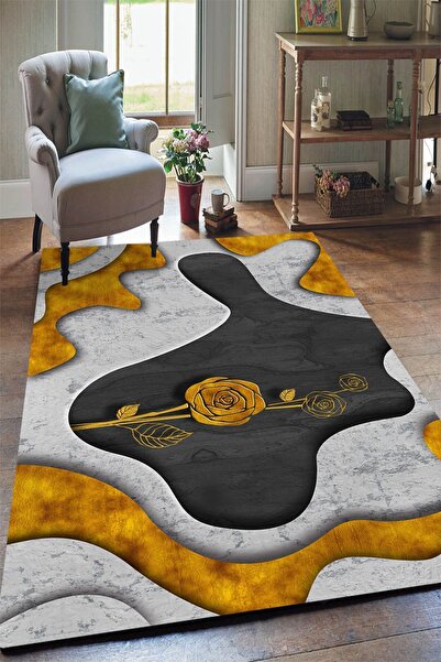 Yürük Home Welsoft Kumaş Dijital Baskılı YRK163 Modeli Lastikli Halı Örtüsü