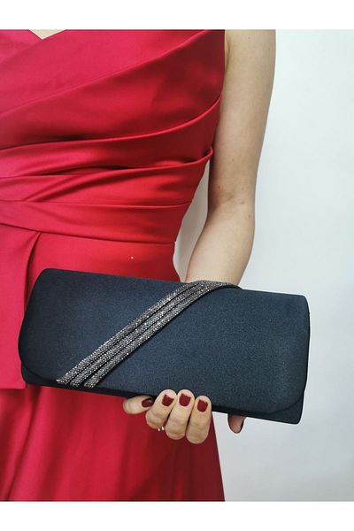 NAZART Γυναικείο πέτρινο μαύρο βραδινό φόρεμα Clutch Portfolio Chain Strap Hand Wedding Engagement Night Shoulder Bag