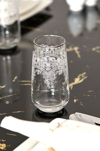 P H Panayır Home Silver Platinum Gilt Glass Soft Drink Water Cup Set 12 PIECES SET SOFRA TABLE DOWERY SET