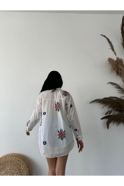 SHİROSA Cămașă albă de damă cu broderie - Shi128