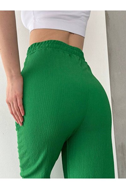CandyButik Hlače od zelene keper tkanine sa elastičnim strukom i vezanjem