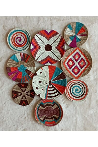 Joly El Yapımı Afrikan Tabak Etnik Hasır Tabak Seti Bohem Duvar Dekoru Afrika Tabak