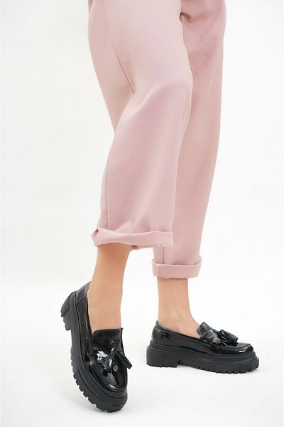 Moda Değirmeni Γυναικείο Casual Loafer - Μαύρο λουστρίνι, Λεπτομερές φιόγκο Bg1136-112-0001