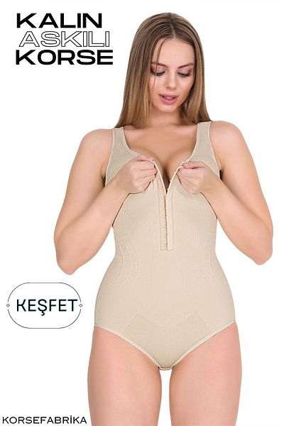 KORSEFABRİKA Full Badi Women's Corset - Thick Strap, Zibin and Gathering