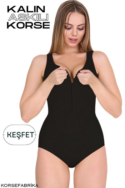 KORSEFABRİKA Women's Bodice with Zibin and Thick Straps - Full Bodysuit