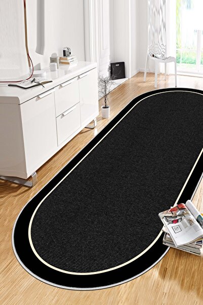 Lavita Home Machine Washable Non-Slip Base Stain Resistant Oval Runner Black ...