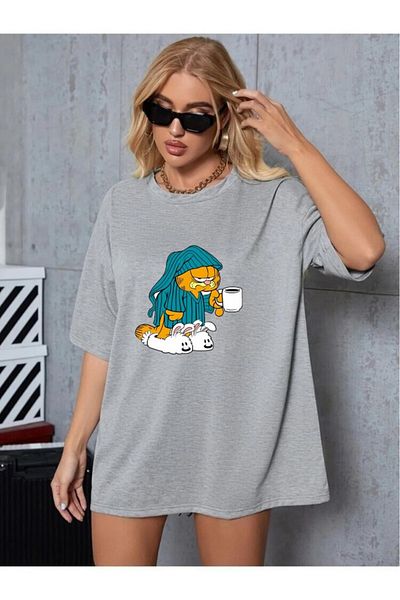 Evomind 1 μπλουζάκι για αγορές 5 και άνω στο καλάθι - Unisex Sleeping Bag Garfield Printed Oversize T-shirt
