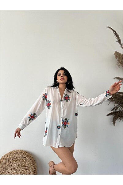 SHİROSA Cămașă albă de damă cu broderie - Shi128