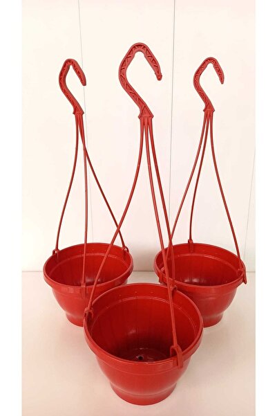 YEŞİLİMARKET Makrome Askılı Saksı 3 Adet Tabaksız Plastik Kırmızı 175x120 Mm....