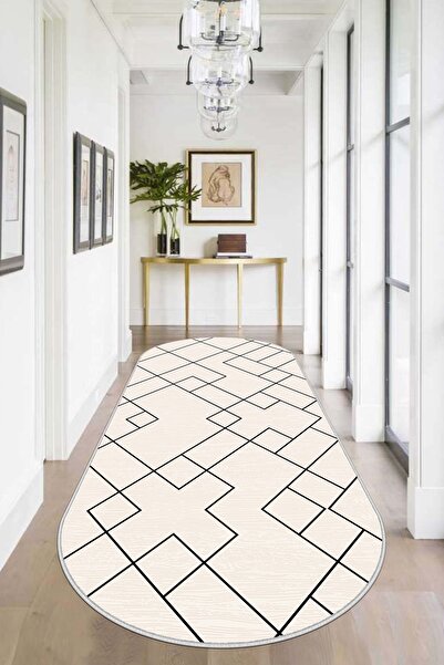 Lavita Home Machine Washable Non-Slip Base Stain Resistant Oval Runner Beige Cutting Runner for Home Decoration