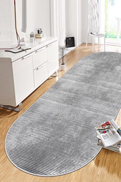 Lavita Home Machine Washable Non-Slip Base Stain Resistant Oval Runner Gray Cutting Runner for Home Decoration