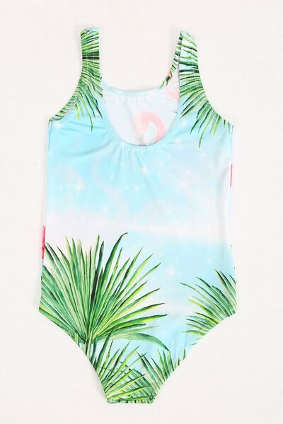 FırsatYeri Μαγιό για κορίτσια Μπλε πράσινο μοτίβο φλαμίνγκο Άνετο μαγιό που στεγνώνει γρήγορα Μαγιό παραλίας Sea Pool