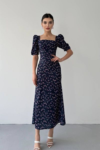 WOMAN VISION Rochie midi de damă cu imprimeu floral creponat cu decolteu pătrat cu mâneci prințesă 226
