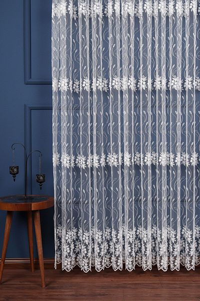 Perdelit Flower Patterned Embroidery Embroidered Tulle Curtain (1/3 Tight Pleat)