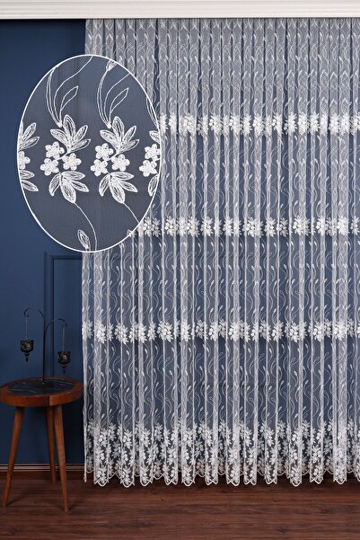 Perdelit Çiçek Desenli Brode Nakış Işlemeli Tül Perde (1/2.5 Normal Pile)