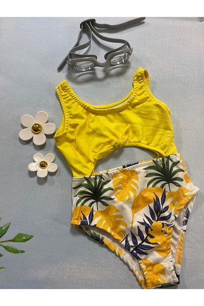 MİLAYS LİFE HOME COLLECTİON Patterned Girl's Swimsuit - Back Detail and Front Tie