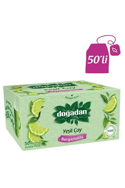 Doğadan Yeşilçay Bergamot Aromalı Bardak Poşet Çay 50'li