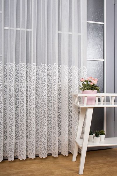 Perdelit Daisy Patterned Knitted Tulle Curtain Don't Want Iron (1/2.5 Normal Pleat)