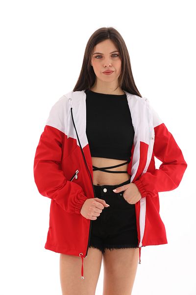Moda Tuğram Red White Micro Raincoat and Windbreaker Set