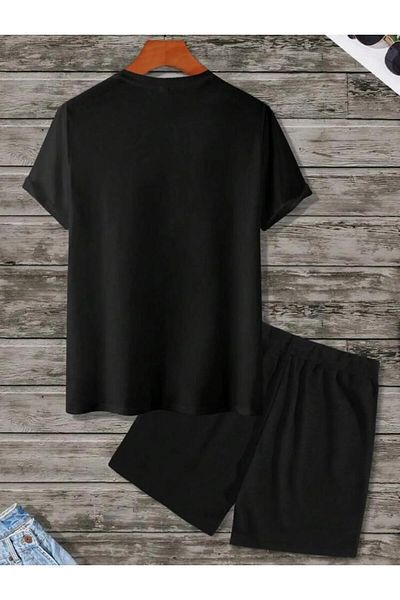 EFFRENATU Unisex Oversize Μαύρο μπλουζάκι και Σετ σορτς - Crew Neck
