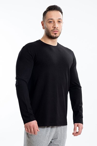 SEASOUL Ανδρικό μακρυμάνικο μπλουζάκι μαύρο μπαμπού με στρογγυλή λαιμόκοψη