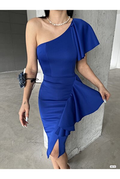 S&A Collectionn Rochie de damă cu un singur umăr cu volane - până la genunchi