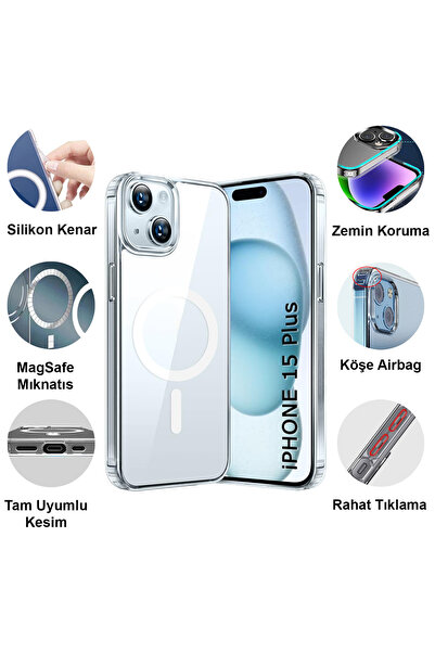 CEPSTOK Apple Iphone 15 Plus(6.7") Magsafe Wireless Şarj Özellikli Şeffaf Kılıf