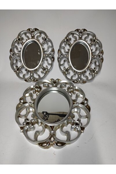 Turkuaz 3 Parçalı Polyester Ayna Takımı.rusdik Model Gümüş Ayna Takımı